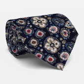 Elegantes Blumenmuster Navy Blue Krawatte (Gerollt)