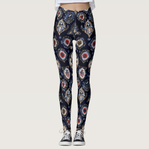 Elegantes Blumenmuster Navy Blue Leggings