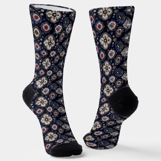 Elegantes Blumenmuster Navy Blue Socken (Gewinkelt)
