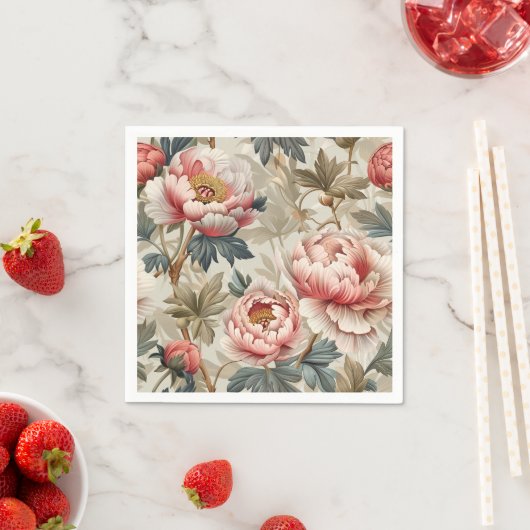 Elegantes Blumenmuster. Pellrosa-Erdnüsse Serviette (Beispiel)