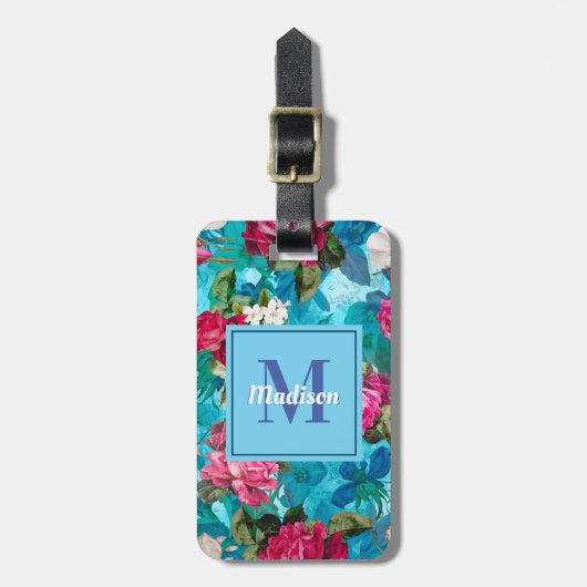Elegantes Blumenmuster, rosa Blume Gepäckanhänger (Vorderseite vertikal)