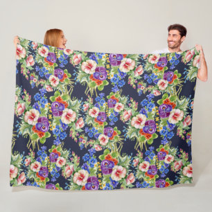 Elegantes Blumenmuster Rosa Gelbes blaues Foliage Fleecedecke