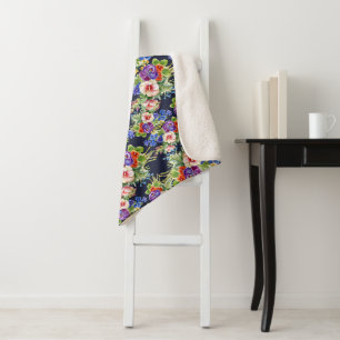 Elegantes Blumenmuster Rosa Gelbes blaues Foliage Sherpadecke