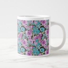 Elegantes Blumenmuster Rosa Lila Schwarzes Hinterg Jumbo-Tasse