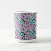 Elegantes Blumenmuster Rosa Lila Schwarzes Hinterg Kaffeetasse (Mittel)