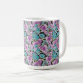 Elegantes Blumenmuster Rosa Lila Schwarzes Hinterg Kaffeetasse (VorderseiteRechts)