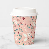 Elegantes Blumenmuster Rosa Pappbecher (Links)