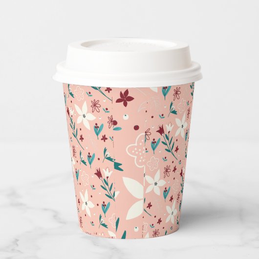 Elegantes Blumenmuster Rosa Pappbecher (Links)