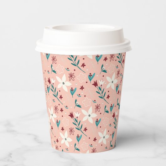 Elegantes Blumenmuster Rosa Pappbecher (Rückseite)