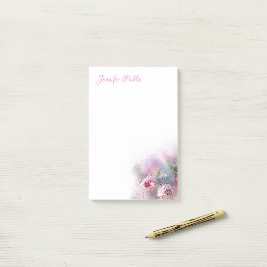 Elegantes Blumenmuster-Rose-Skript Post-it Klebezettel (Auf Schreibtisch)