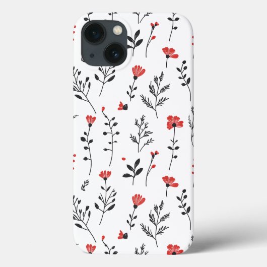 Elegantes Blumenmuster - Rotes und Schwarzes Botan Case-Mate iPhone Hülle (Rückseite)