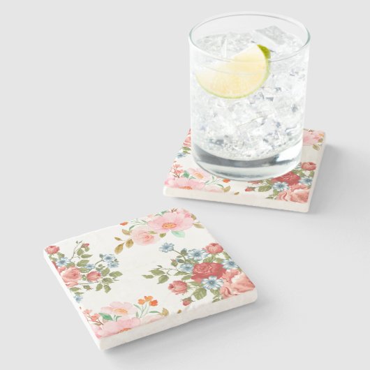 Elegantes Blumenmuster Steinuntersetzer (Seitenansicht)