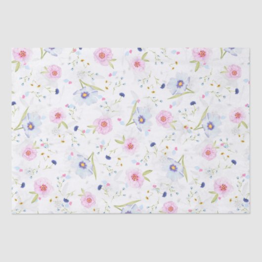 Elegantes Blumenmuster von blauen und rosa Blume Seidenpapier (Vorderseite)