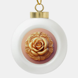 Elegantes Blumenornament mit goldenen Akzenten Keramik Kugel-Ornament