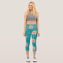ELEGANTES BLUMENPATTER, FYP, LICHT CAPRI LEGGINGS