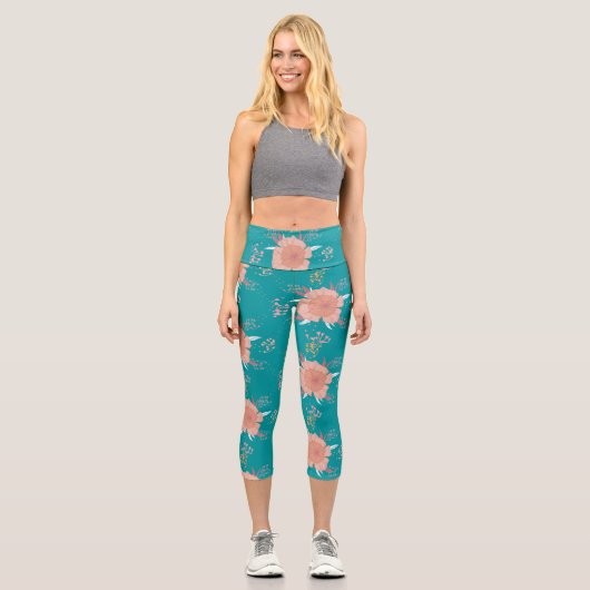 ELEGANTES BLUMENPATTER, FYP, LICHT CAPRI LEGGINGS (Vorderseite)