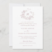 Elegantes Blumenpfropfen-Monogramm für Rose Wreath Einladung (Vorderseite)