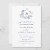 Elegantes Blumenpfropfen-Monogramm für Rose Wreath Einladung (Vorderseite)