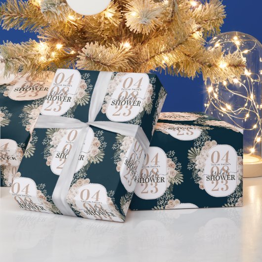 Elegantes Blumenrahmen Brautparty Navy Blue Geschenkpapier (Feiertage)