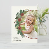 Elegantes Blumenrahmen-Foto der Jahreszeit Feiertagskarte (Stehend Vorderseite)