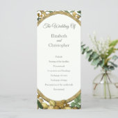 Elegantes Blumenrahmen-Hochzeitsprogramm in golden Programm (Stehend Vorderseite)