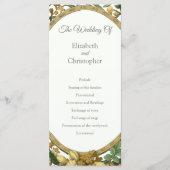 Elegantes Blumenrahmen-Hochzeitsprogramm in golden Programm (Vorderseite)