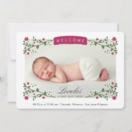 Elegantes Blumenrahmen Pum Baby Girl Foto Birth Ankündigung