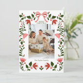 Elegantes Blumenrahmen Weihnachts-Foto Feiertagskarte (Stehend Vorderseite)