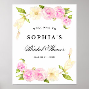 Elegantes Blumenreath Brautparty Begrüßungszeichen Poster