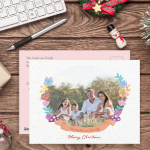 Elegantes Blumenreath Weißes Weihnachtsfest Foto Feiertagspostkarte