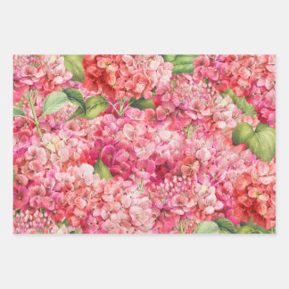 Elegantes Blumenrosa Hydrangea-Muster Geschenkpapier Set