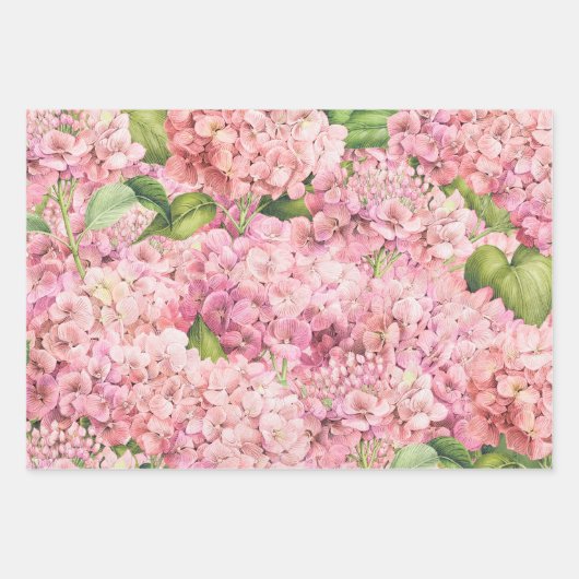 Elegantes Blumenrosa Hydrangea-Muster Geschenkpapier Set (Vorderseite 2)