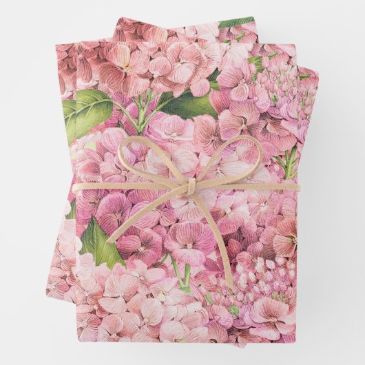 Elegantes Blumenrosa Hydrangea-Muster Geschenkpapier Set (Beispiel)