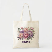 Elegantes Blumenrosa und Lila Blumen Tragetasche (Vorne)