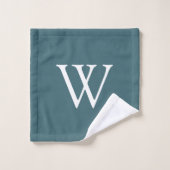 Elegantes Blumenroststahl, blau Monogramm Badhandtuch Set (Waschlappen)