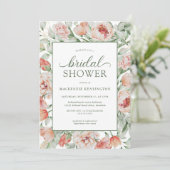 Elegantes Blumenrot Grün Brautparty Einladung (Stehend Vorderseite)