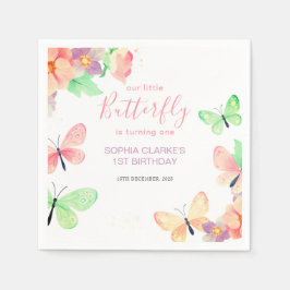 Elegantes Blumenschmetterling 1. Geburtstagspapier Serviette