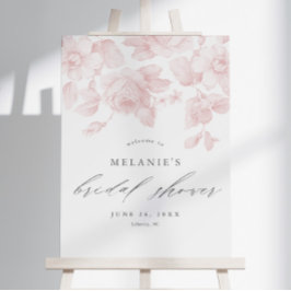 Elegantes Blumenschrift Rosa Brautparty Willkommen