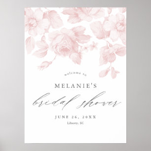 Elegantes Blumenschrift Rosa Brautparty Willkommen Poster