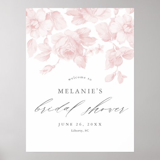 Elegantes Blumenschrift Rosa Brautparty Willkommen Poster (Vorne)