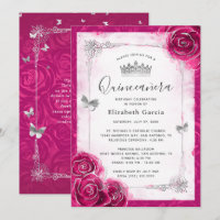 Elegantes Blumensilber und Fuchsia Quinceanera
