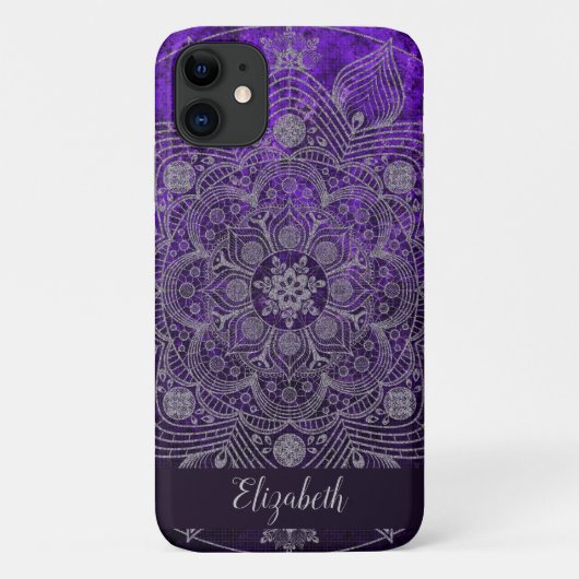 Elegantes Blumensilber und Lila Mandala Monogramm Case-Mate iPhone Hülle (Rückseite)
