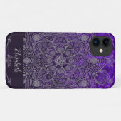 Elegantes Blumensilber und Lila Mandala Monogramm Case-Mate iPhone Hülle (Rückseite (Horizontal))