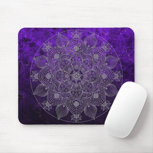 Elegantes Blumensilber und Lila Mandala Namaste Mousepad (Mit Mouse)