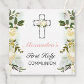 Elegantes Blumensilberkreuz 1. Heilige Kommunion Geschenkanhänger (Rückseite)