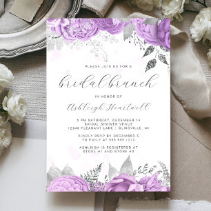 Elegantes Blumenskript Lilac Silver Bridal Brunch Einladung