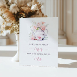 Elegantes Blumenspiel Brautparty Wie viele Küsse Sockelschild