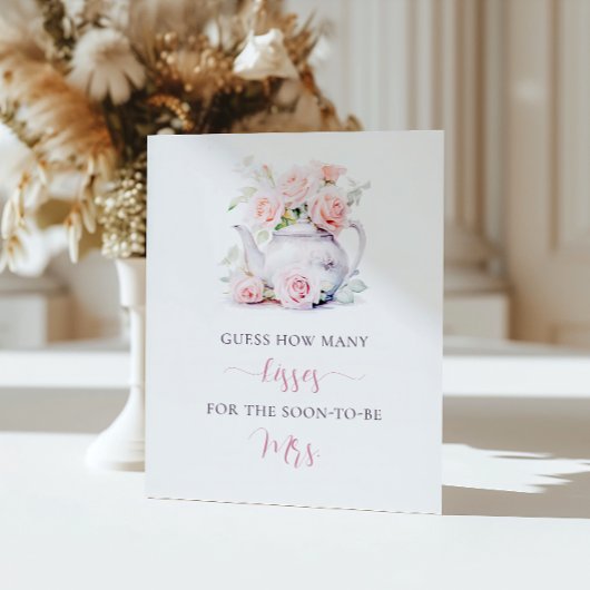 Elegantes Blumenspiel Brautparty Wie viele Küsse Sockelschild