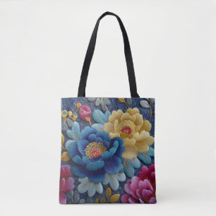Elegantes Blumenstickerei-Look Vintage-Pfingstrose Tasche
