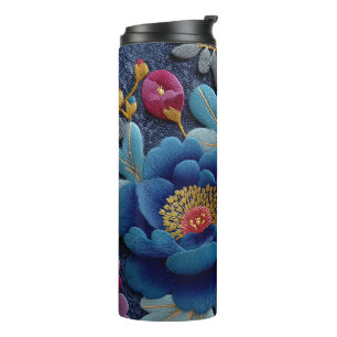 Elegantes Blumenstickerei-Look Vintage-Pfingstrose Thermosbecher